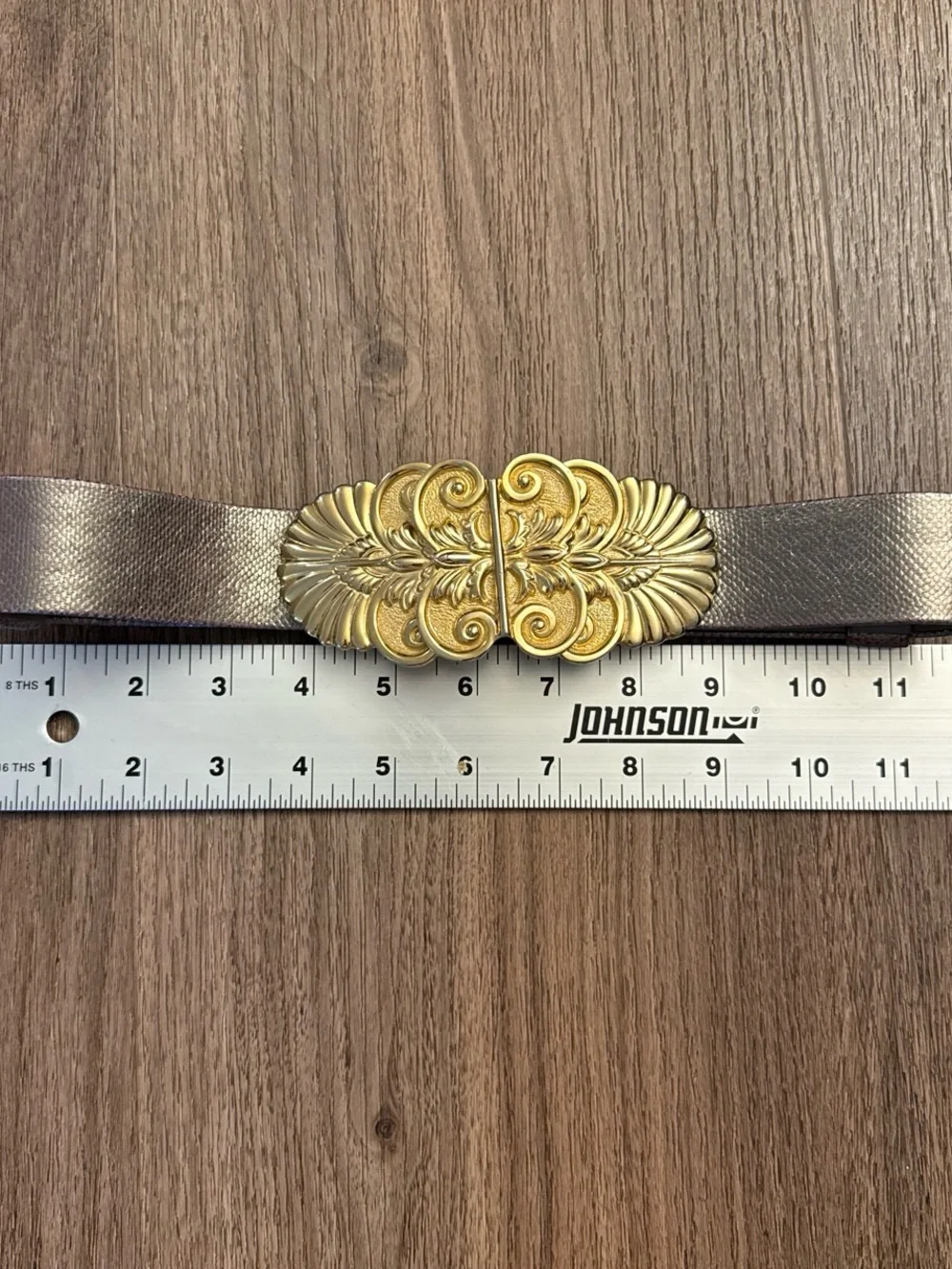 Vintage Metallic Gray alexis Kirk Belt with Gold Ornate Buckle